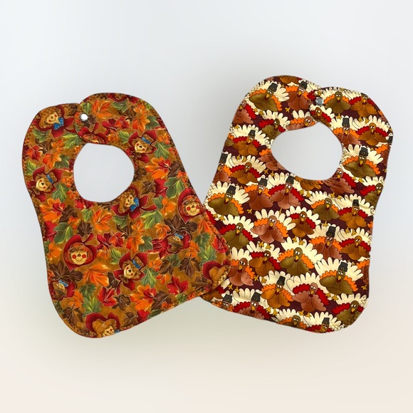 Lot/2 Handmade Thanksgiving Bibs OOAK - Picture 1 of 11